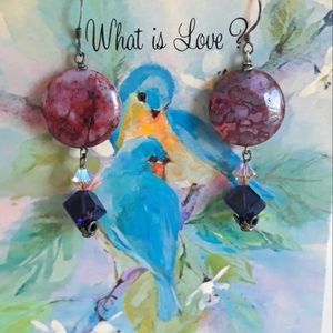 Purple Square Crystal Prism Beaded 925 Dangle Earrings